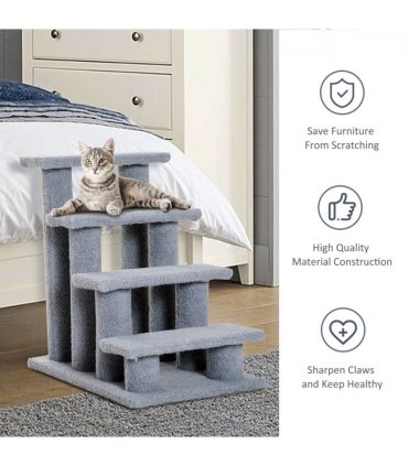 Pet Ramp Stairs 4 Steps Cat Tree Ladder Safety Steps Climbing Frame Grey