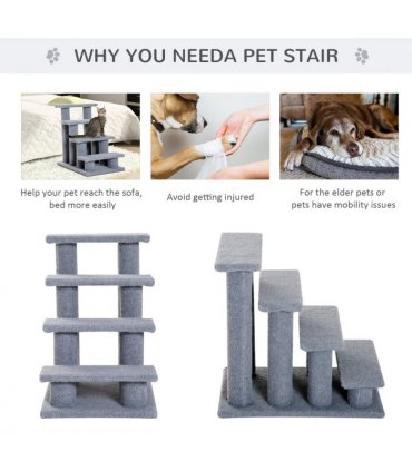 Pet Ramp Stairs 4 Steps Cat Tree Ladder Safety Steps Climbing Frame Grey