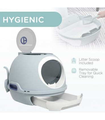 Cat Litter Box Pet Toilet With Scoop Enclosed Drawer Skylight Easy To Clean