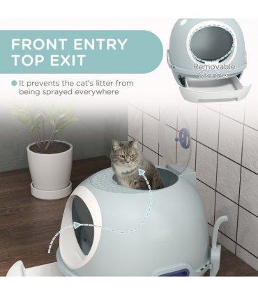 Cat Litter Box Pet Toilet With Scoop Enclosed Drawer Skylight Easy To Clean