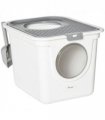 Cat Litter Tray Pet Litter Box Toilet w/ Front Entrance, Top Exit, Scoop - White