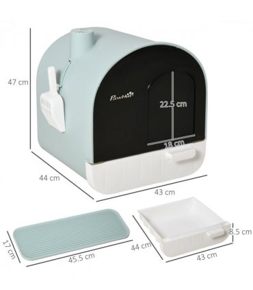 Hooded Cat Litter Tray Green Plastic 43L x 44W x 47H cm Scoop Filter Flap Door