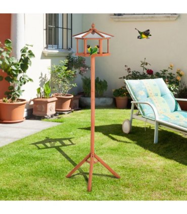 Wooden Bird Table Free Standing Bird Feeder Parrot Stand for Garden, Patio