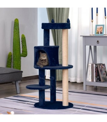 Cat Activity Tree  Deluxe Blue Cat Tree w/ Scratching Posts Ear Perch House