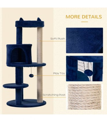 Cat Activity Tree  Deluxe Blue Cat Tree w/ Scratching Posts Ear Perch House