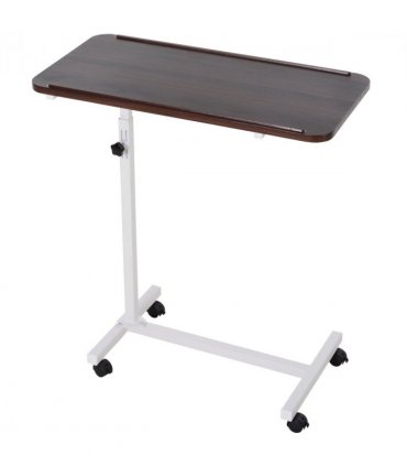 Multipurpose Overbed Chair Table Sofa Side Stand Height Adjustable White/Brown