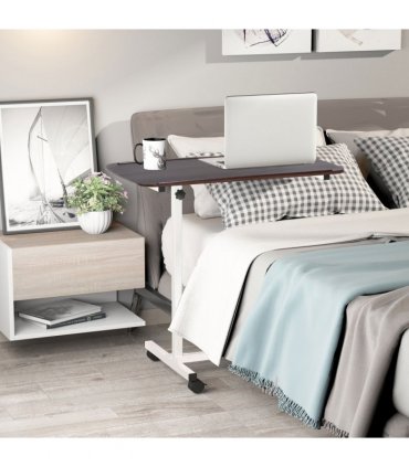 Multipurpose Overbed Chair Table Sofa Side Stand Height Adjustable White/Brown