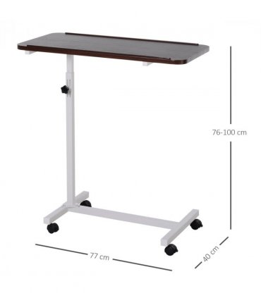 Multipurpose Overbed Chair Table Sofa Side Stand Height Adjustable White/Brown