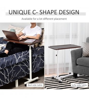 Multipurpose Overbed Chair Table Sofa Side Stand Height Adjustable White/Brown