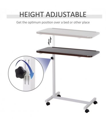 Multipurpose Overbed Chair Table Sofa Side Stand Height Adjustable White/Brown