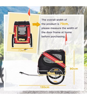 Pet Bicycle Trailer Dog Cat Bike Carrier Water Resistant W/ Hitch Coupler Red
