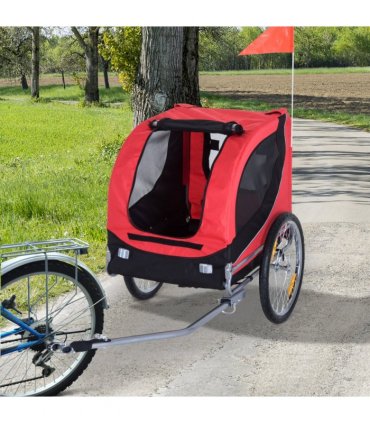 Dog Bike Trailer Pet Cat Carrier for Small Medium Puppy Travel Black and Red