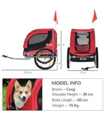 Dog Bike Trailer Pet Cat Carrier for Small Medium Puppy Travel Black and Red
