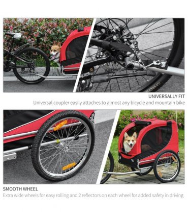 Dog Bike Trailer Pet Cat Carrier for Small Medium Puppy Travel Black and Red
