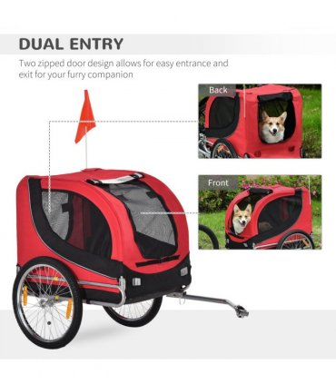 Dog Bike Trailer Pet Cat Carrier for Small Medium Puppy Travel Black and Red