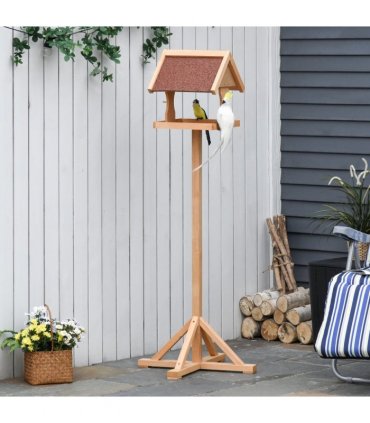 Wooden Bird Feeder Natural Wood Finish 55L x 55W x 144H cm Fir Wood Platform