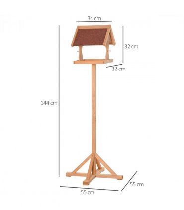 Wooden Bird Feeder Natural Wood Finish 55L x 55W x 144H cm Fir Wood Platform