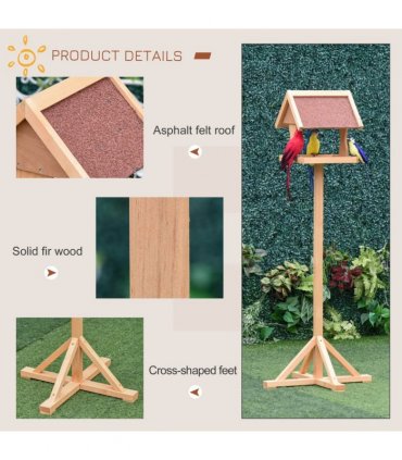 Wooden Bird Feeder Natural Wood Finish 55L x 55W x 144H cm Fir Wood Platform