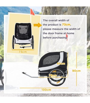 Pet Bicycle Trailer Dog Cat Bike Carrier Water Resistant Travel Steel Black