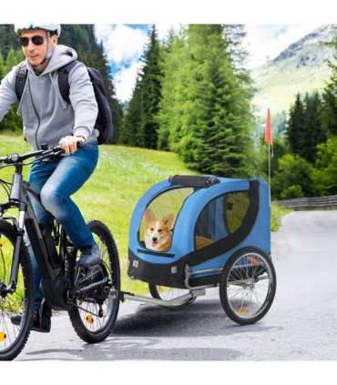 Dog Bike Trailer Pet Cat Carrier for Small Medium Puppy Travel Black and Blue