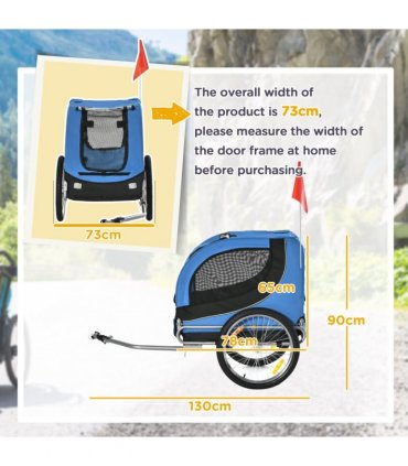Dog Bike Trailer Pet Cat Carrier for Small Medium Puppy Travel Black and Blue