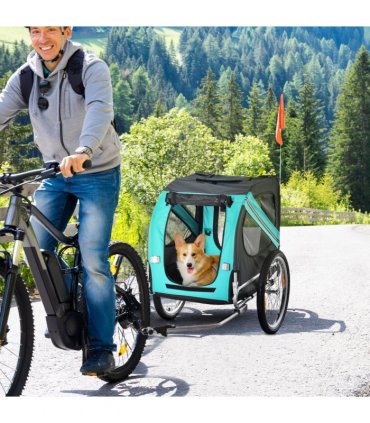 Pet Bicycle Trailer Dog Cat Bike Carrier Water Resistant W/ Hitch Coupler Green