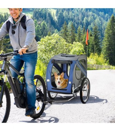 Pet Bicycle Trailer Dog Cat Bike Carrier Water Resistant W/ Hitch Coupler Blue