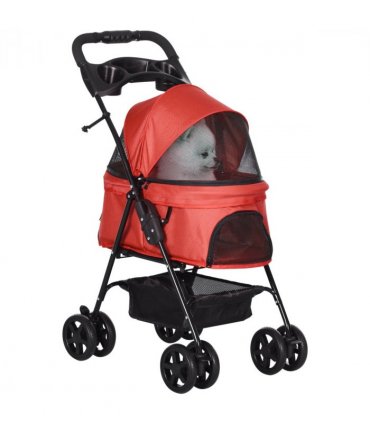 Pet Stroller No-Zip Foldable Travel Carriage with Brake Basket Adjustable Canopy