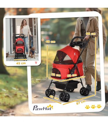 Pet Stroller No-Zip Foldable Travel Carriage with Brake Basket Adjustable Canopy