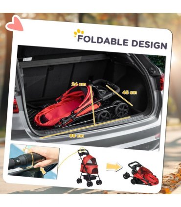 Pet Stroller No-Zip Foldable Travel Carriage with Brake Basket Adjustable Canopy