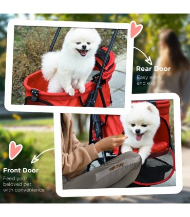 Pet Stroller No-Zip Foldable Travel Carriage with Brake Basket Adjustable Canopy