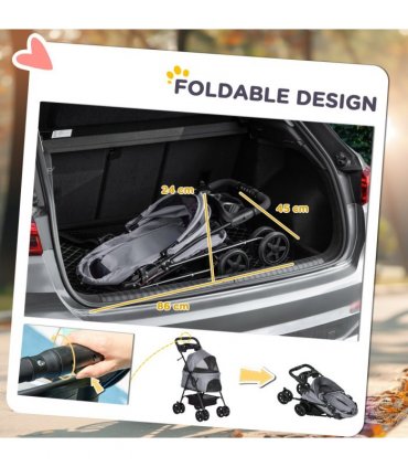 Pet Stroller No-Zip Foldable Travel Carriage with Brake Basket Adjustable Canopy