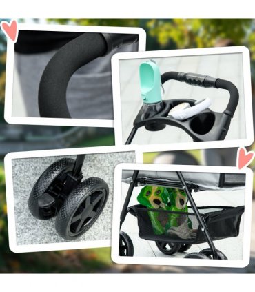 Pet Stroller No-Zip Foldable Travel Carriage with Brake Basket Adjustable Canopy