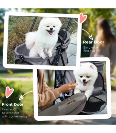 Pet Stroller No-Zip Foldable Travel Carriage with Brake Basket Adjustable Canopy