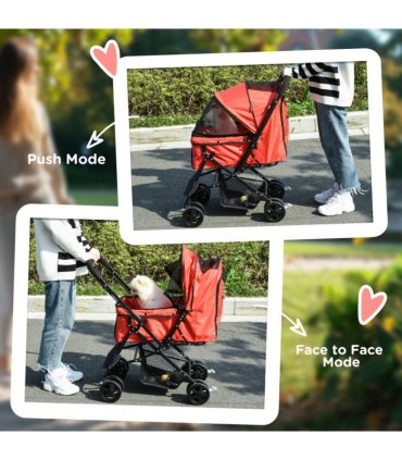Pet Stroller Oxford Cloth Red 76.5L x 52W x 95H cm Mesh Window Canopy