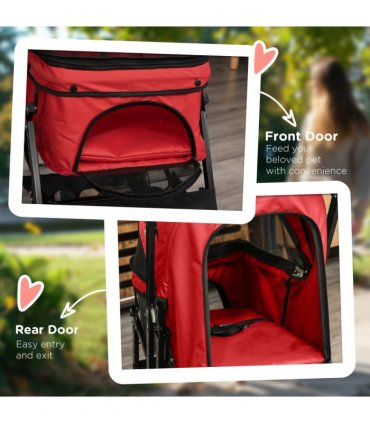 Pet Stroller Oxford Cloth Red 76.5L x 52W x 95H cm Mesh Window Canopy