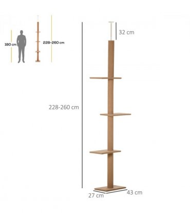 Cat Tree  Floor To Ceiling Cat Tree for Indoor Cats w/ Adjustable Height - Brown
