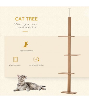 Cat Tree  Floor To Ceiling Cat Tree for Indoor Cats w/ Adjustable Height - Brown