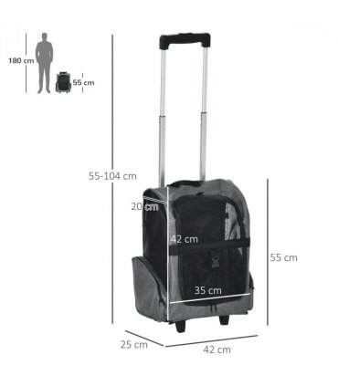 Pet Travel Backpack Bag Grey 42L x 25W x 55H cm 600D Oxford Cloth PVC Coating
