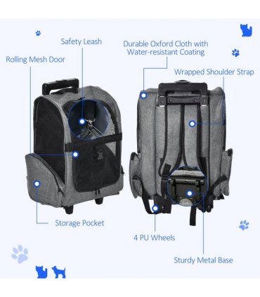 Pet Travel Backpack Bag Grey 42L x 25W x 55H cm 600D Oxford Cloth PVC Coating