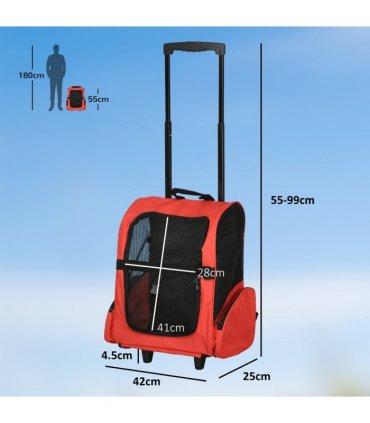 Pet Travel Backpack Bag Cat Puppy Dog Carrier w/ Trolley and Telescopic Handle