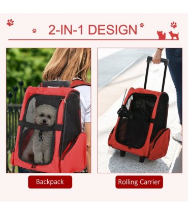 Pet Travel Backpack Bag Cat Puppy Dog Carrier w/ Trolley and Telescopic Handle