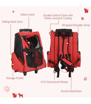 Pet Travel Backpack Bag Cat Puppy Dog Carrier w/ Trolley and Telescopic Handle