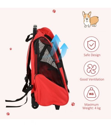 Pet Travel Backpack Bag Cat Puppy Dog Carrier w/ Trolley and Telescopic Handle