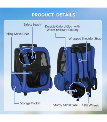 Pet Travel Backpack Bag Blue 42L x 25W x 55H cm 600D Oxford Cloth