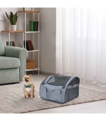 Pets Carrier Folding Bag - Grey Mesh Cat Dog Puppy Travel Cage 41L x 34W x 30H
