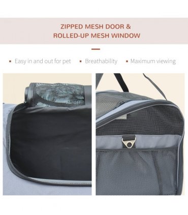 Pets Carrier Folding Bag - Grey Mesh Cat Dog Puppy Travel Cage 41L x 34W x 30H