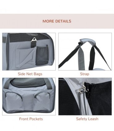 Pets Carrier Folding Bag - Grey Mesh Cat Dog Puppy Travel Cage 41L x 34W x 30H