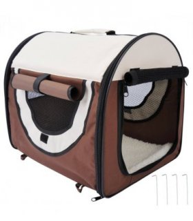 Folding Fabric Soft Pet Crate Dog Cat Travel Carrier Cage Kennel House Brown