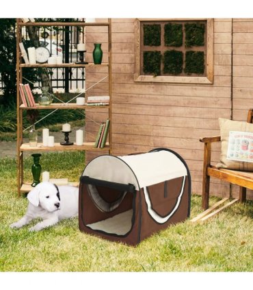 Folding Fabric Soft Pet Crate Dog Cat Travel Carrier Cage Kennel House Brown
